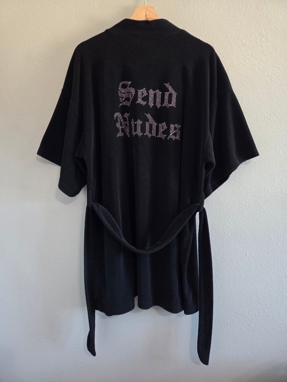 I.AM.GIA Black Terry "Send Nudes" Rhinestone Kimono Robe S